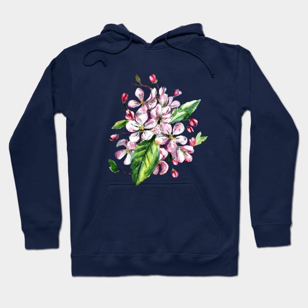 Apple Blossom Flowers Watercolor Painting Hoodie by Ratna Arts